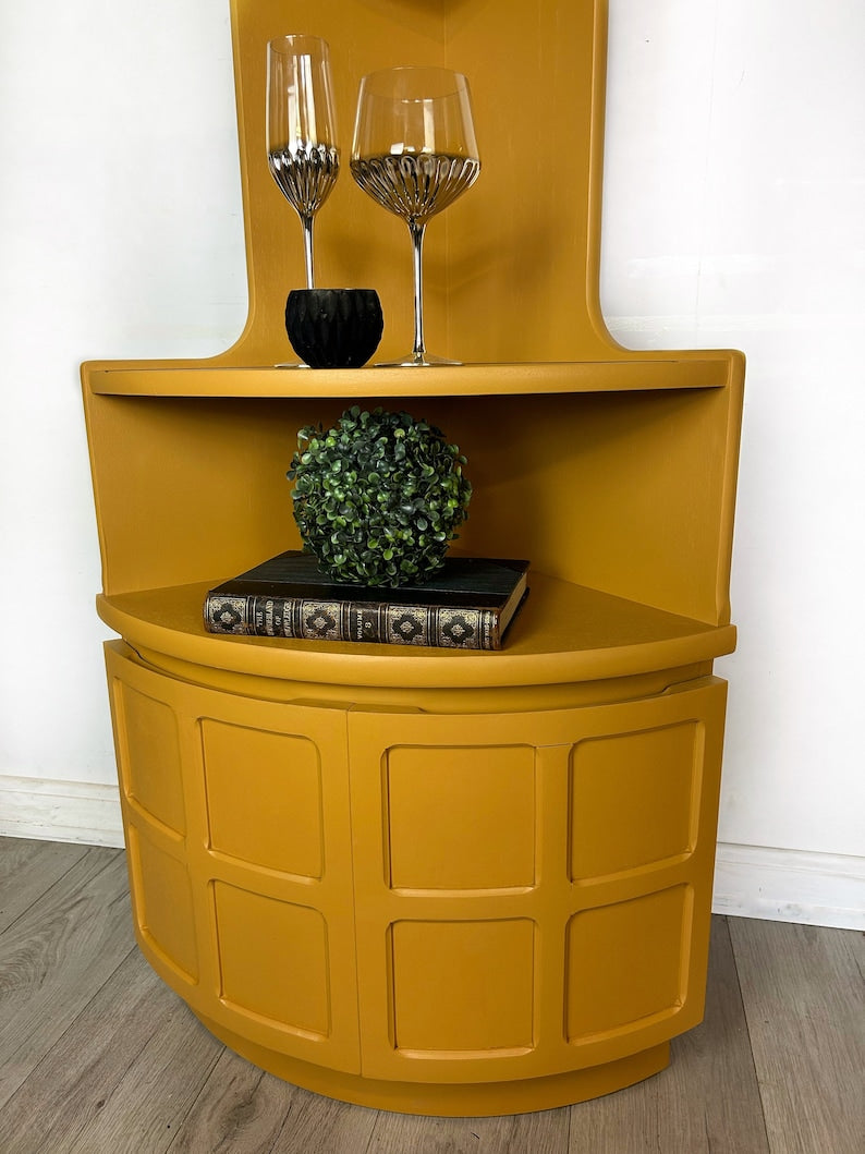 Mustard Yellow Nathan Teak Corner Unit / Cocktail Cabinet