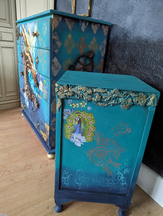 Bedside drawer sets, cabinets pair bohemian style, created to order from quality vintage furniture.