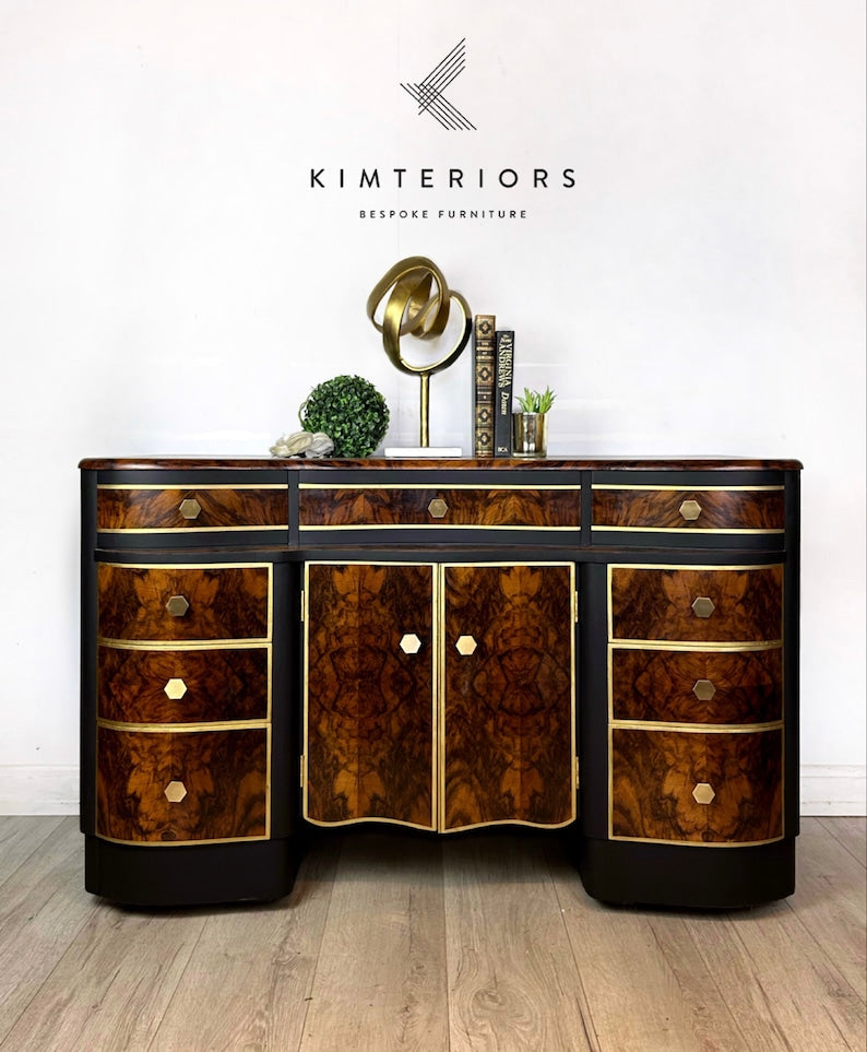 Walnut Black and Gold Sideboard- now sold. Contact to commission