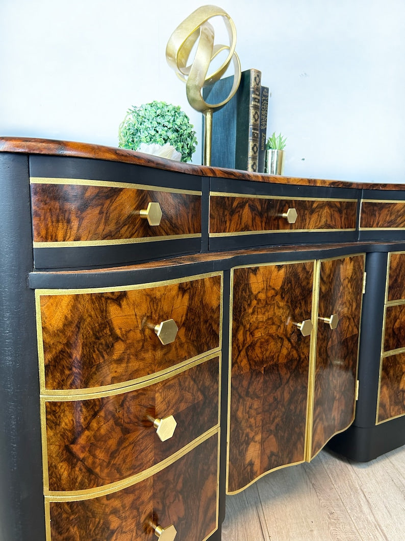 Walnut Black and Gold Sideboard- now sold. Contact to commission