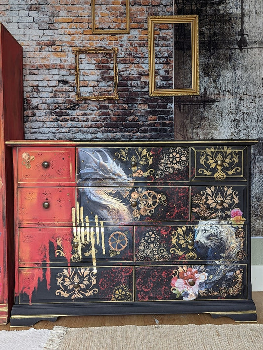 Maximalist bohemian furniture. Large chests of drawers, fantasy art, created to order from quality vintage furniture. Custom service