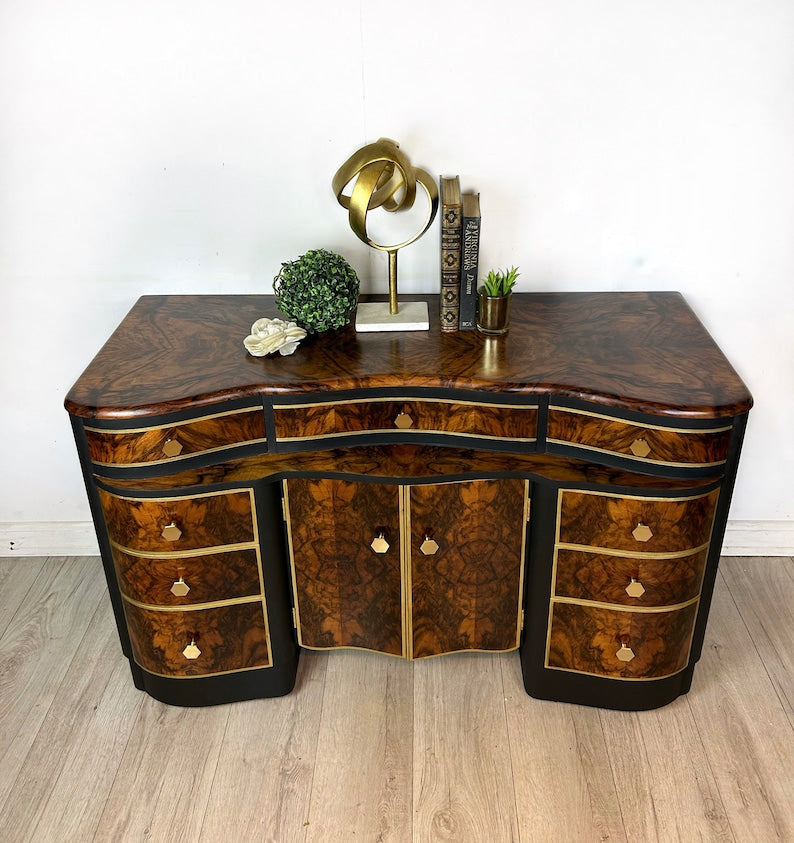 Walnut Black and Gold Sideboard- now sold. Contact to commission