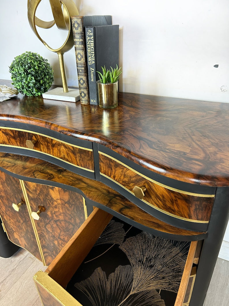 Walnut Black and Gold Sideboard- now sold. Contact to commission