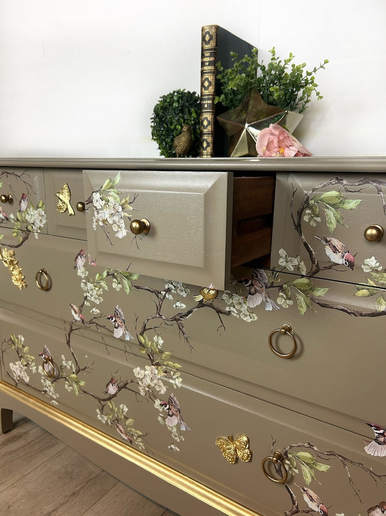 French Stag Minstrel Blossom 6 Drawer Chest of drawers
