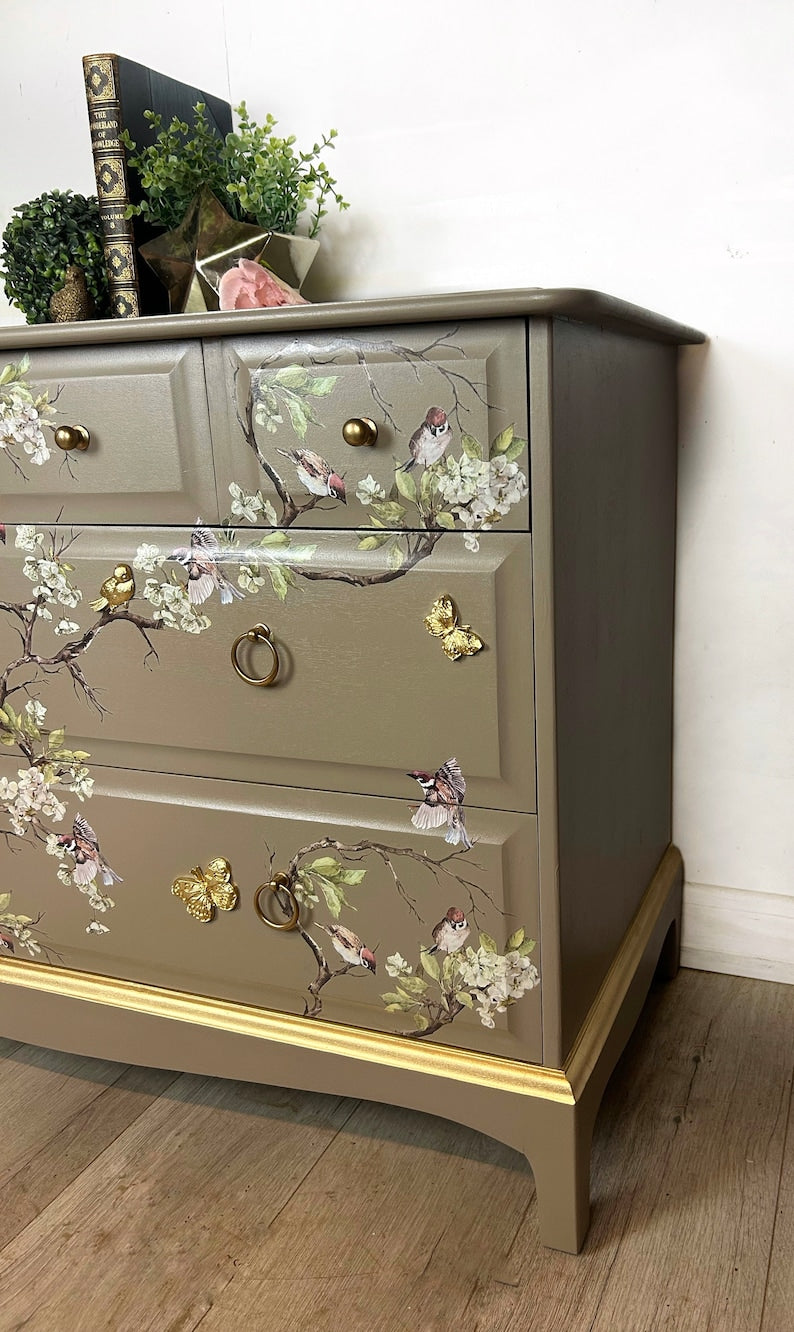 French Stag Minstrel Neutral Blossom 6 Drawer Chest of drawers