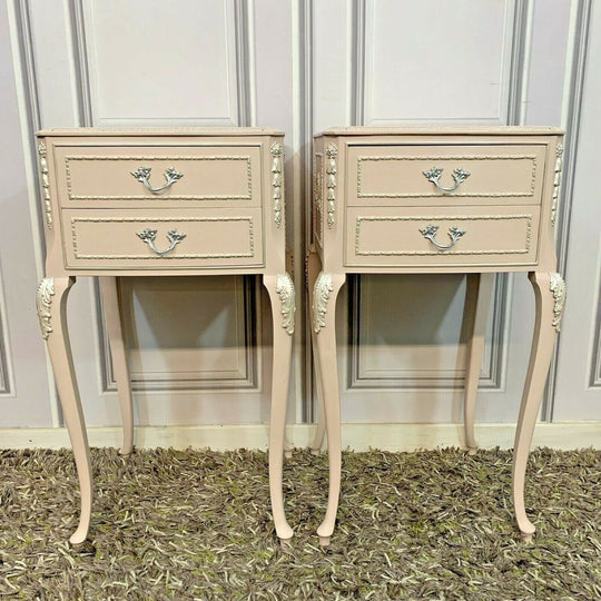 Painted Bedside Tables Pair Olympus Furniture French Louise Style Bedside Cabinets Pink