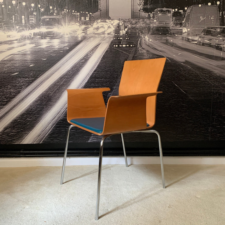 MCM Statement Chair Bended Veneer & Metal Carver Chair Accent Chair