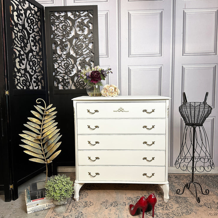 French Style Antique Chest of Drawers Louis Style Drawers Painted White Commissions Open