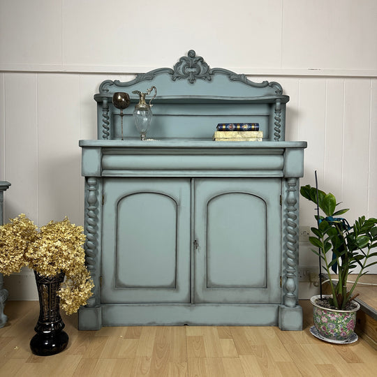 Painted Victorian Chiffonier Pale Blue Barley Twist Dresser Antique Cabinet