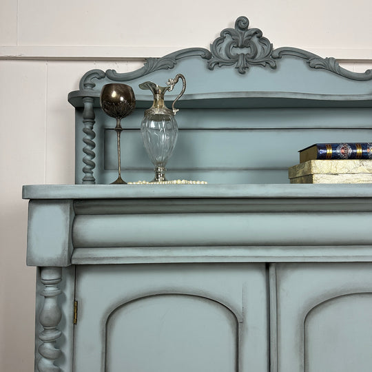 Painted Victorian Chiffonier Pale Blue Barley Twist Dresser Antique Cabinet