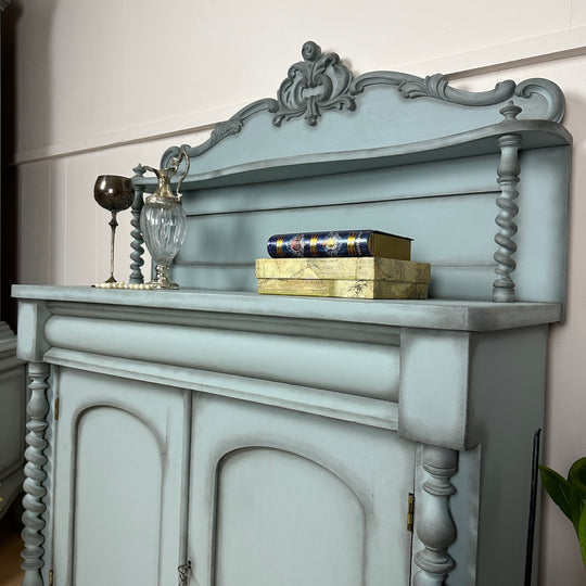 Painted Victorian Chiffonier Pale Blue Barley Twist Dresser Antique Cabinet