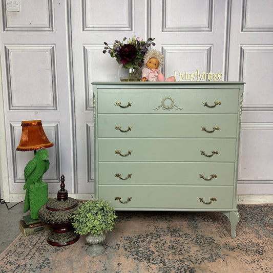 French Vintage Style Chest of Drawers Louis Style Drawers Sage Green