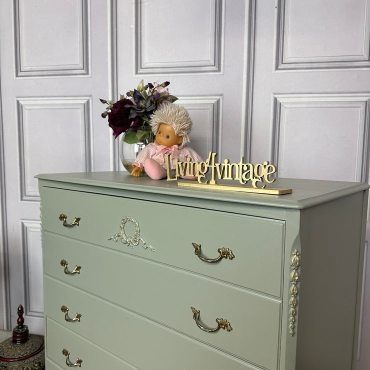 French Vintage Style Chest of Drawers Louis Style Drawers Sage Green