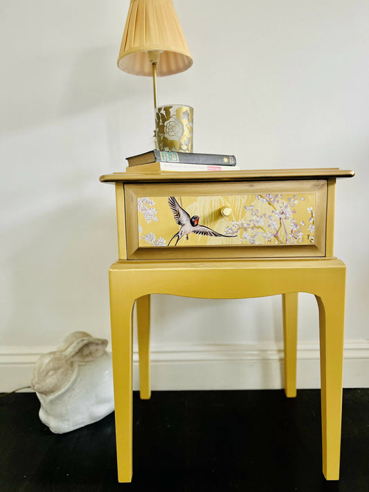 Yellow Vintage Stag Bedside Table With Drawer