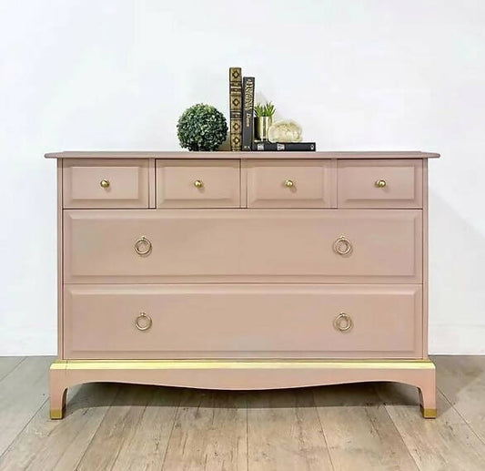 Pink and Gold Vintage Stag 4 over 2 Chest of Drawers