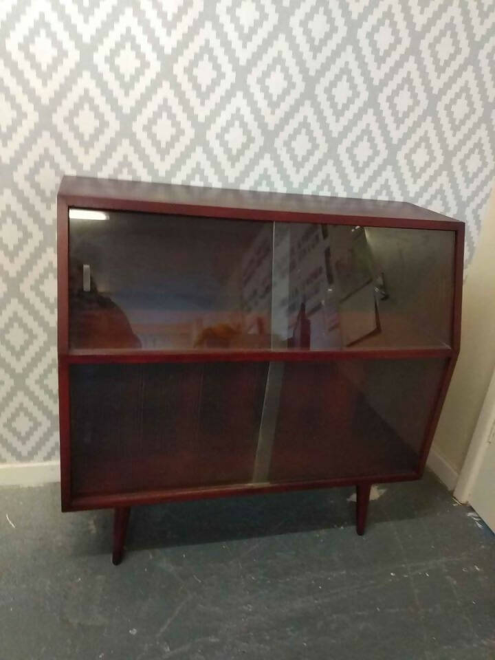 Mahogany Coloured Glass Fronted Vinyl Cabinet