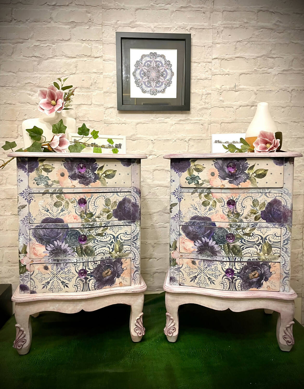 SOLD SOLD Soft Pink & Blue Vintage Floral Bedside Cabinets