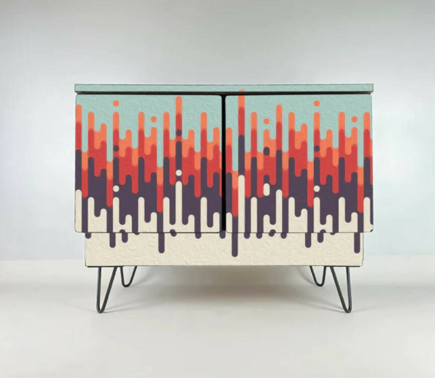 Small Modern Sideboard / Cabinet With Retro Geometrical Design