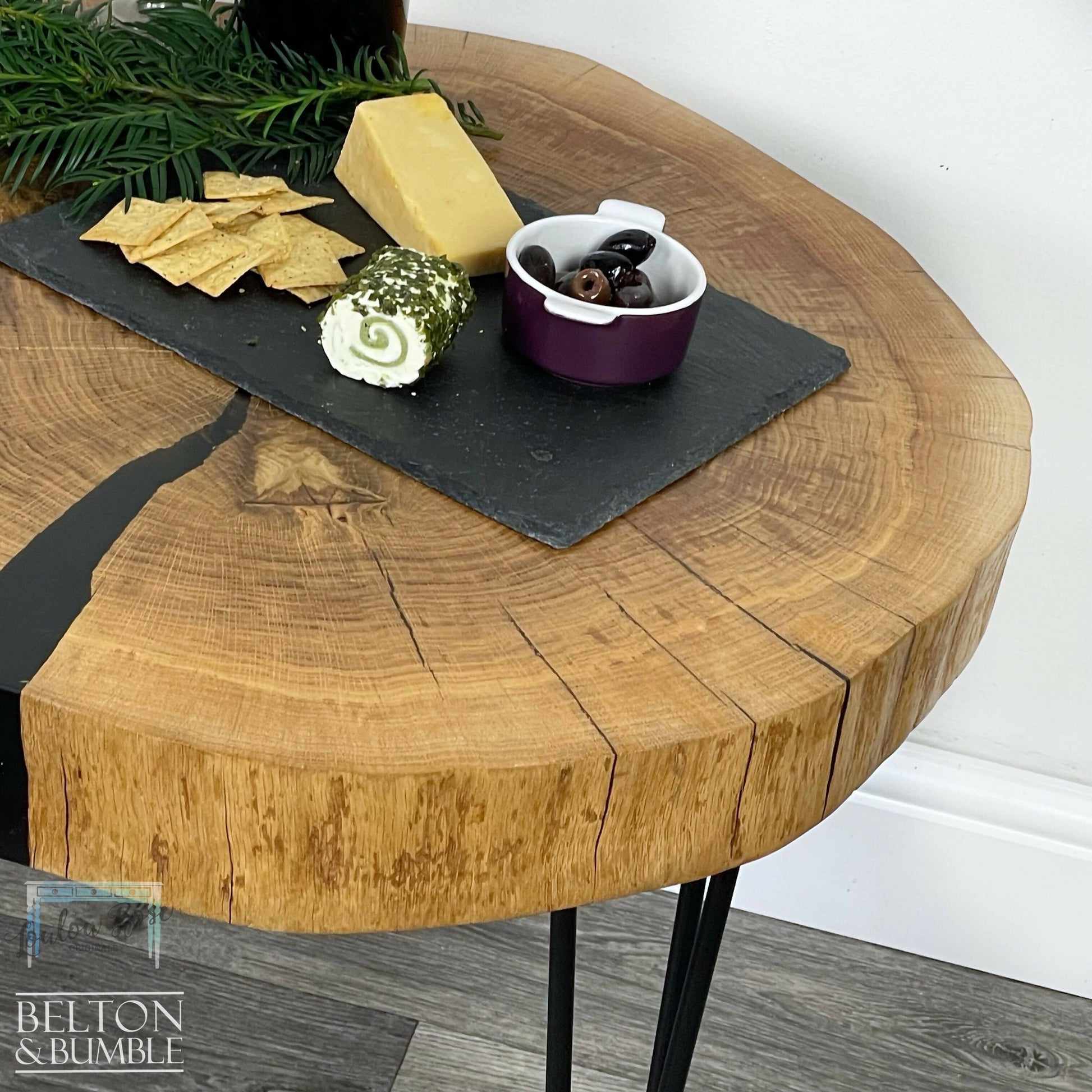 Black Resin Oak Slice Table-6