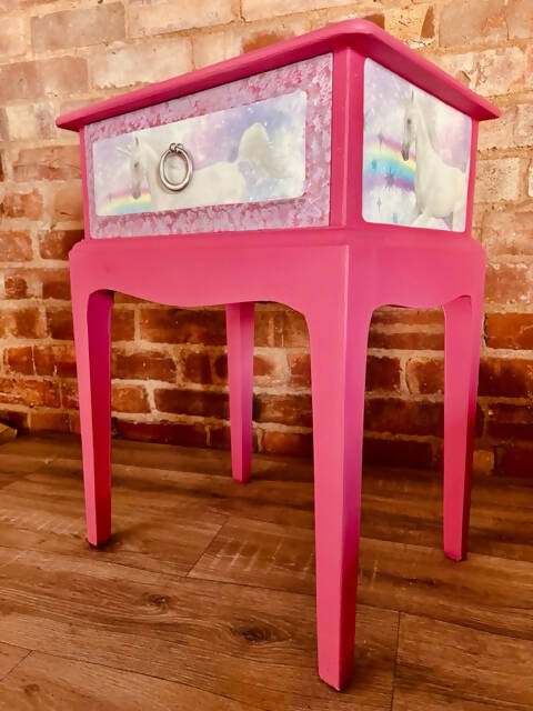 SOLD - VINTAGE STAG PINK UNICORN BEDSIDE TABLE/DRAWER