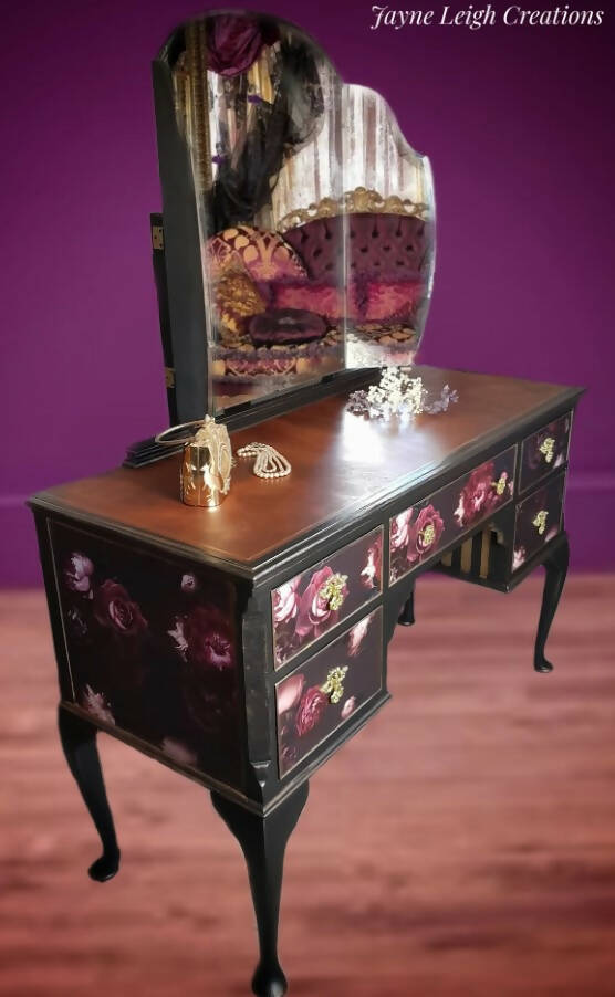 SOLD Black Floral Vintage Dressing Table