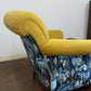 Ochre velvet floral reupholstered Armchair