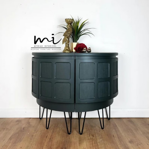 Refurbished mid century modern Nathan sideboard, retro drinks cabinet, TV media cabinet, dark green, decoupaged