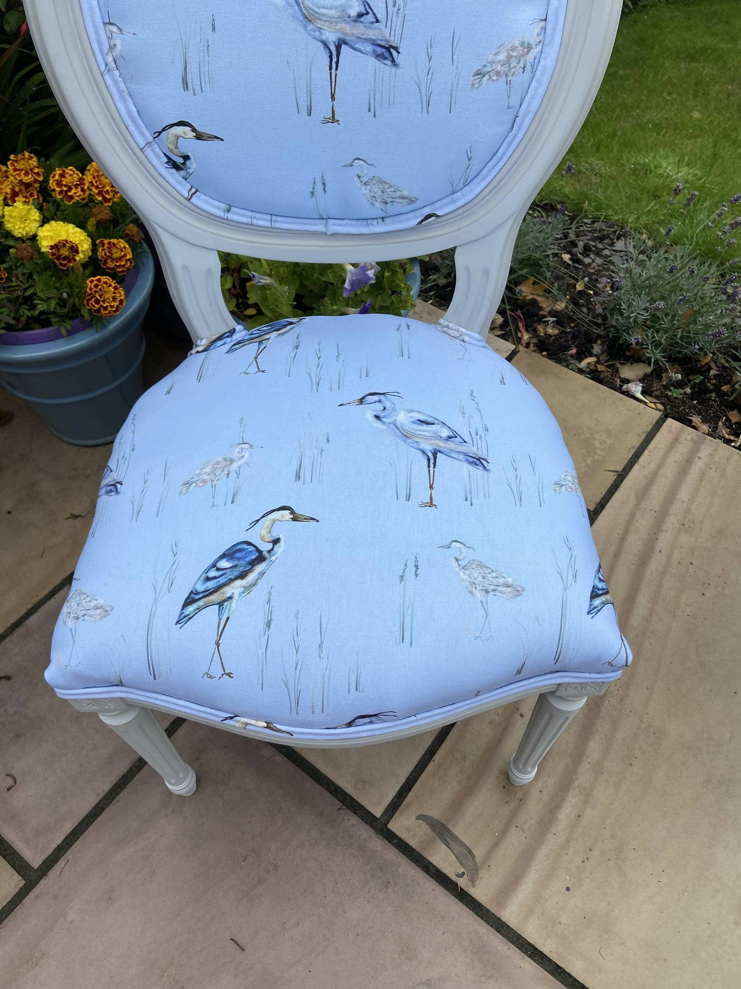 Heron Print Linen Bedroom Style Chair chair