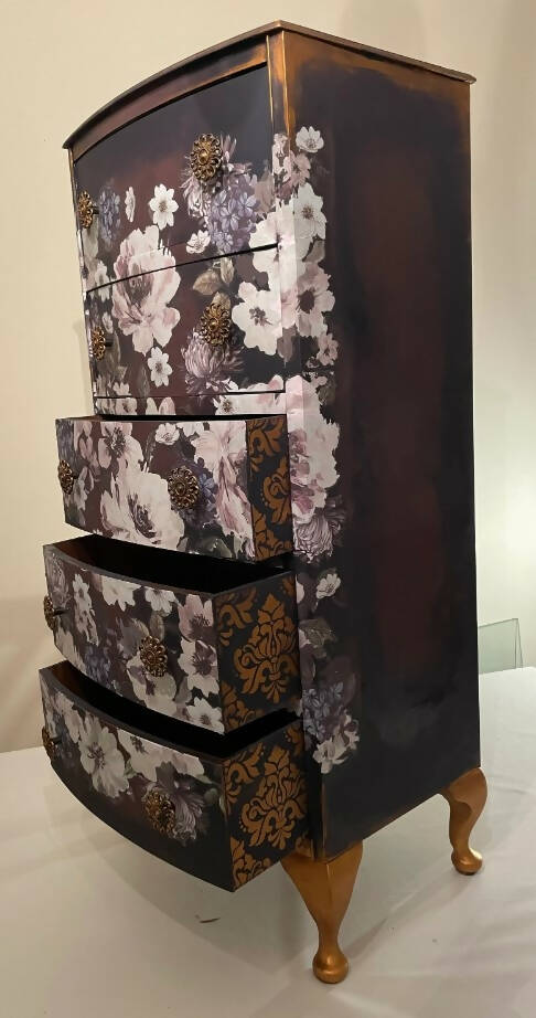 SOLD SOLD Tall Floral Tallboy Chest of Drawers / Bedside Cabinet