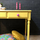 MADE TO ORDER: Yellow and pink console/hallway table/desk, with floral paper drawer lining