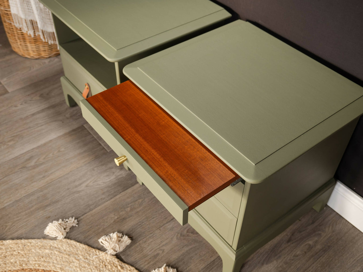 Pair of Green Stag Bedside Tables