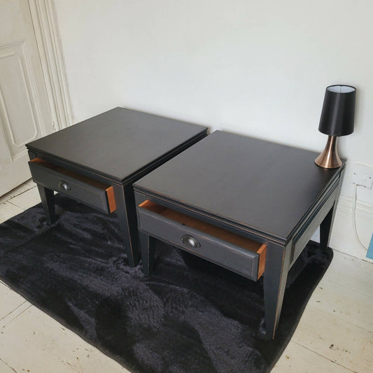 Pair of Black Vintage Bedside Cabinets