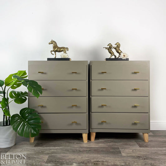 Pair of Green Tall Vintage Chest of Drawers / Bedside Cabinets