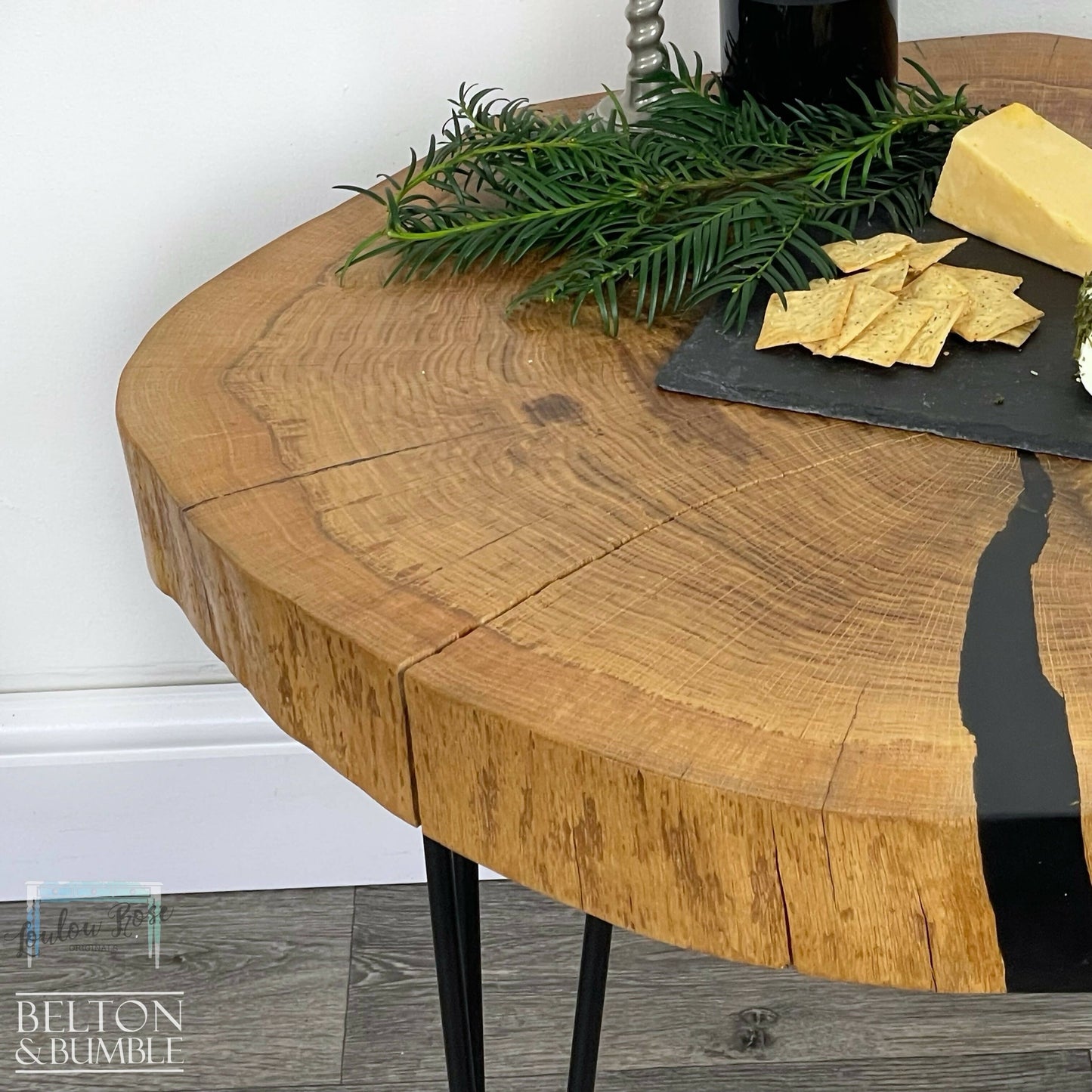 Black Resin Oak Slice Table-4