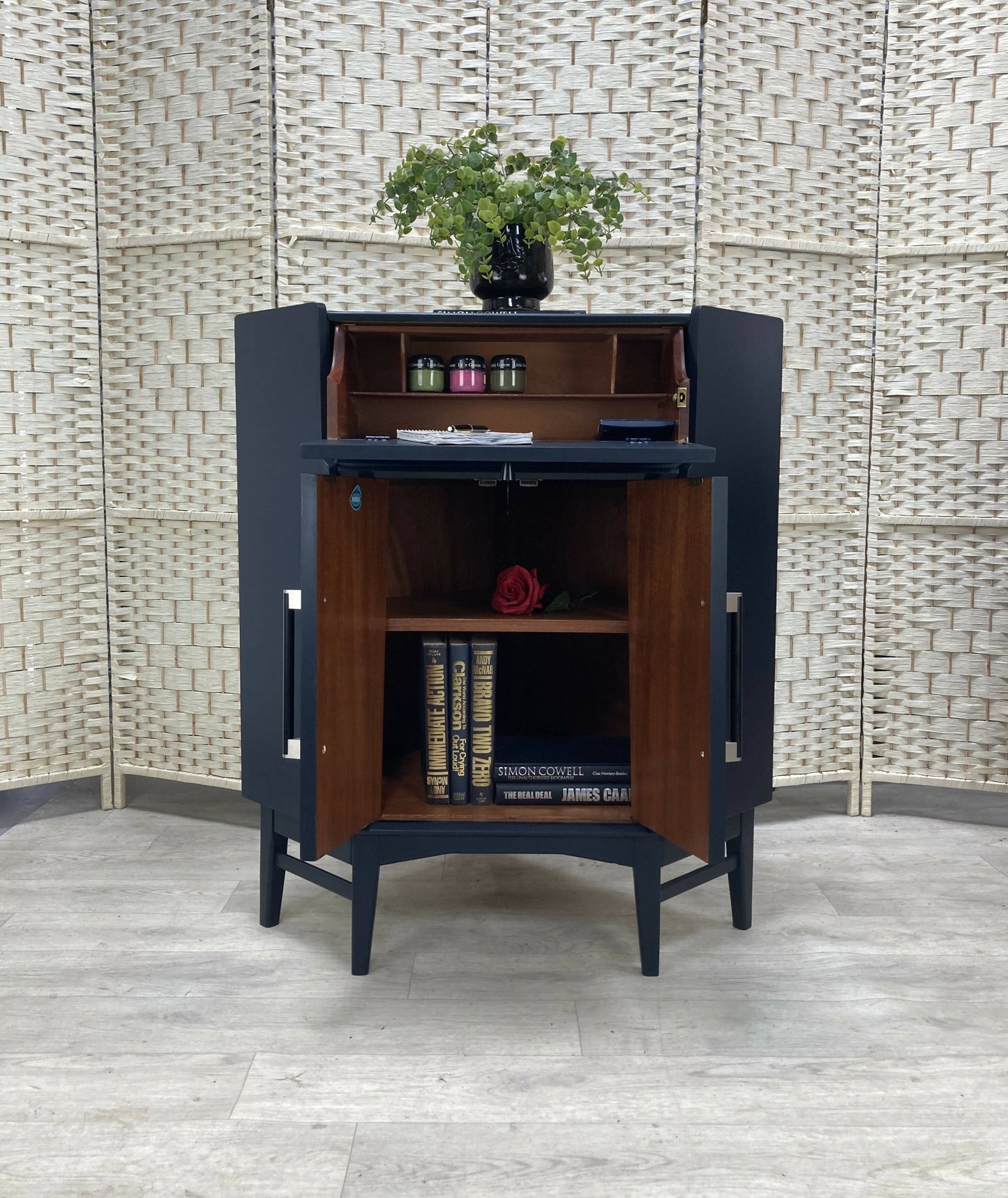 Retro Nathan Corner Bureau, Mid Century Modern, Hand Painted in Dark Blue - Nathan