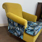 Ochre velvet floral reupholstered Armchair