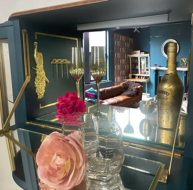 Teal Blue and Gold Cocktail Cabinet