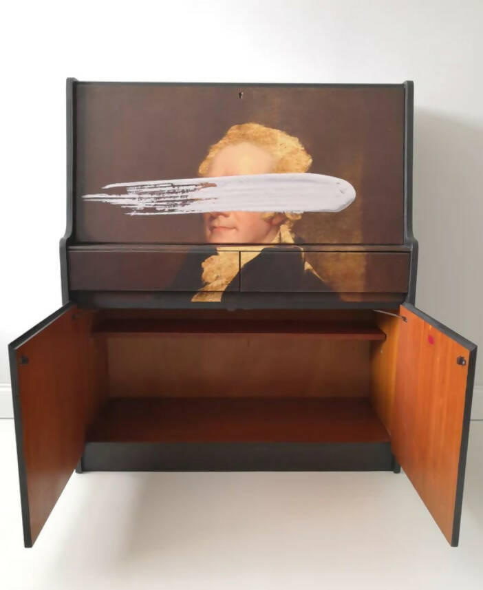 Vintage Upcycled Remploy Bureau. Painting: Masked Hamilton