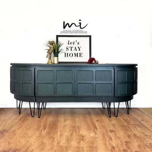 Refurbished mid century modern Nathan sideboard, retro drinks cabinet, TV media cabinet, dark green, decoupaged