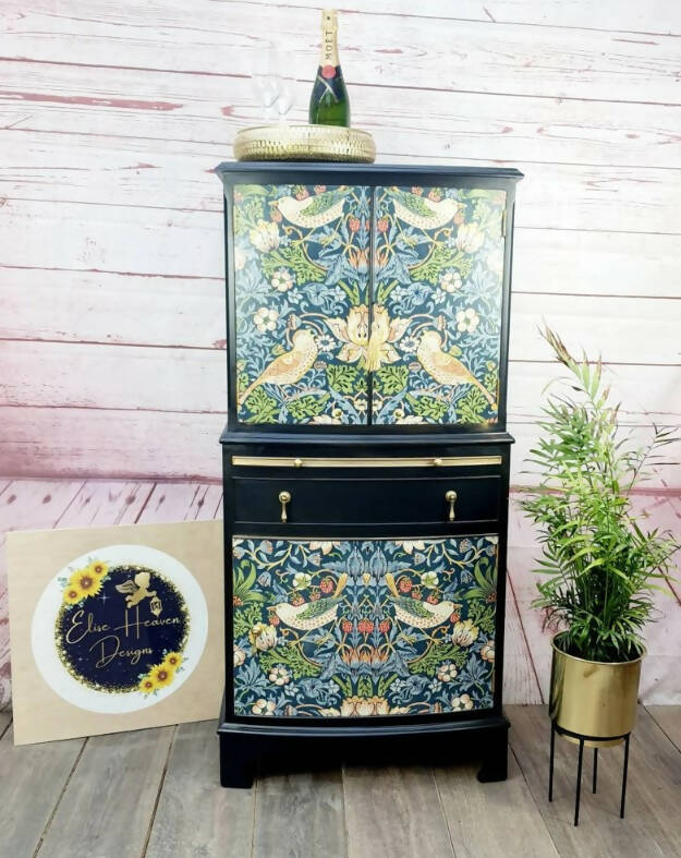 Art Deco Large Blue Drinks Cabinet/ Floral Cupboard