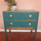 Upcycled vintage chest of drawers in turquoise with Lemur print lining