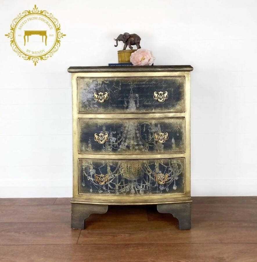 French Black and Gold 3-Drawer Chest of Drawers