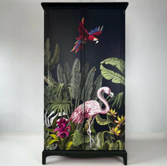 Upcycled and Painted Vintage Wardrobe with Cool Jungle Design