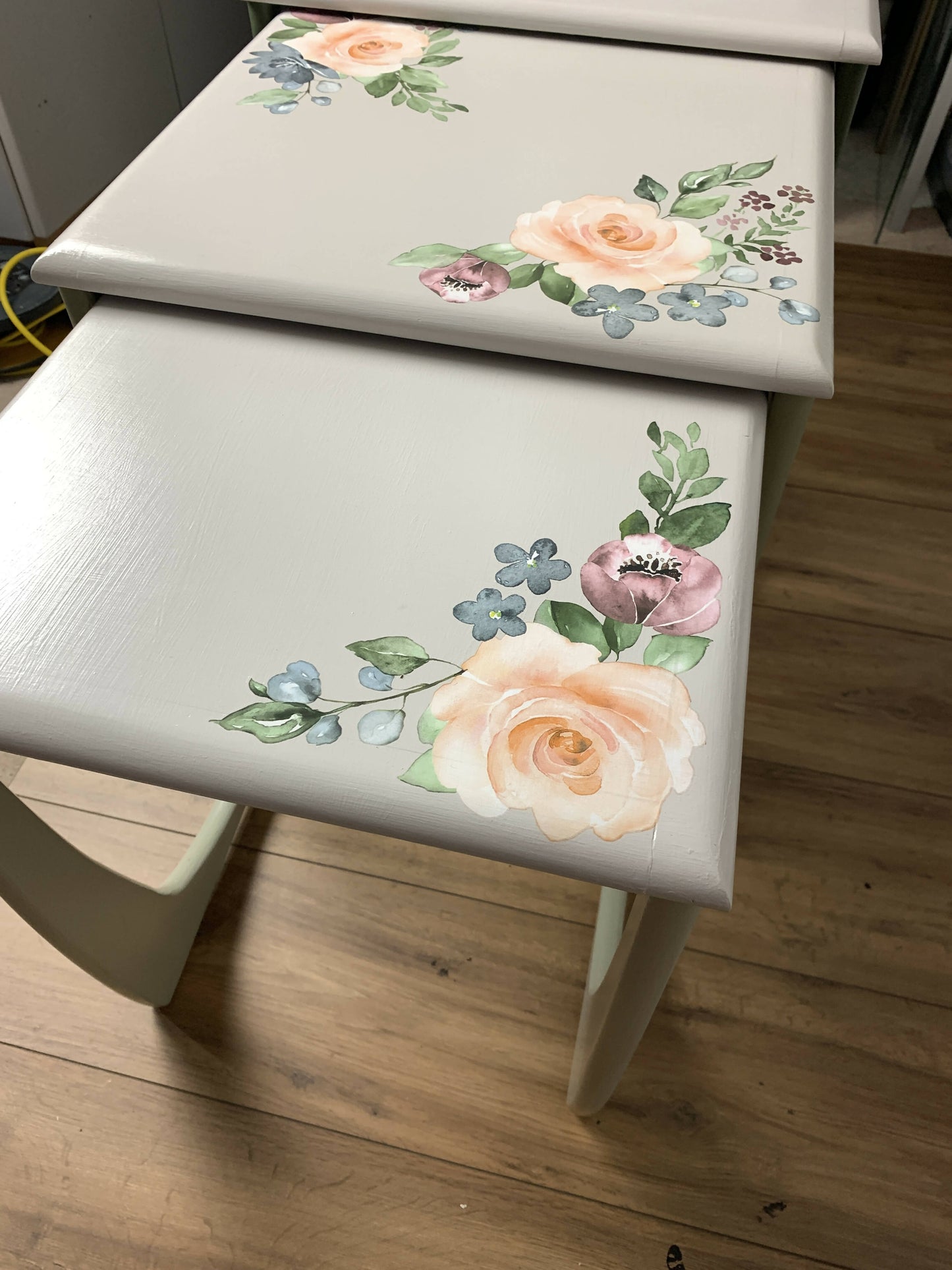 NOW SOLD - Custom Tables Available - Green Flower Sunelm Nest of Tables