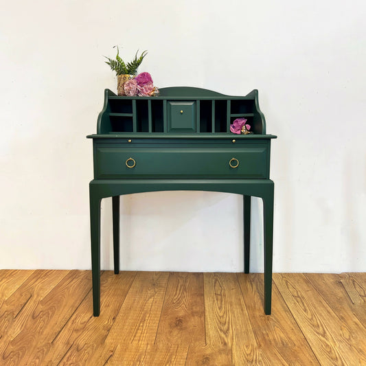 Very rare Stag Minstrel Secretaire in dark green, vintage writing desk, mid century bureau