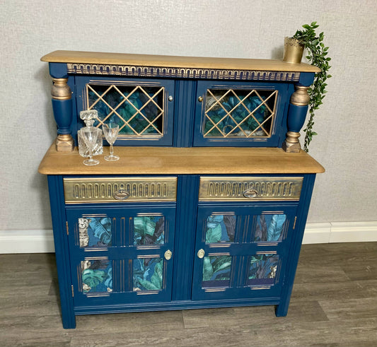 Blue Carved Priory Drinks Cabinet