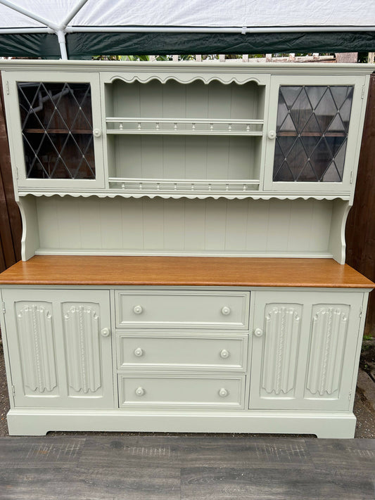 Sage Green Solid oak Welsh Dresser/ Display Unit