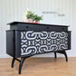 Black Mid Century Modern Beautility Sideboard. Bold geometric design. Upcycled Drinks Cabinet.