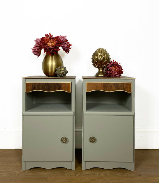 Green Hand Painted Bedside Cabinets