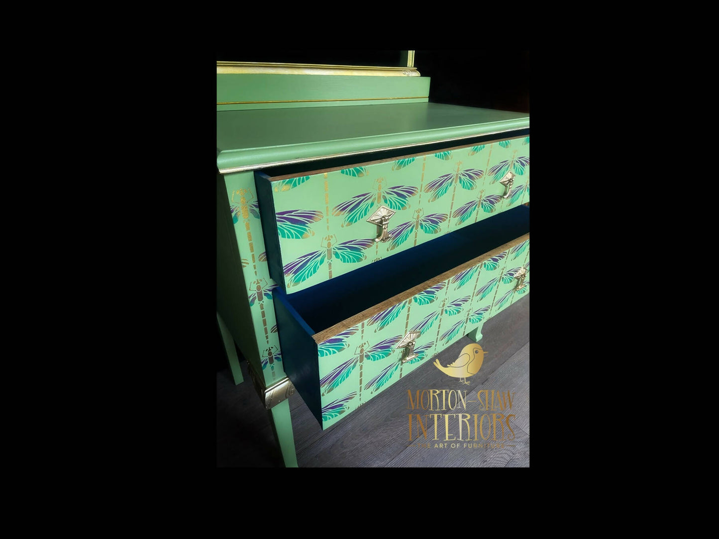 Hand painted dragonfly dressing table chest of drawers